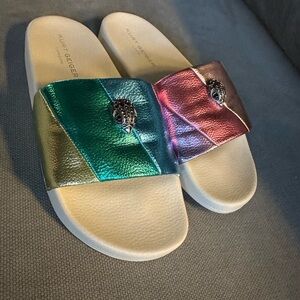 Kurt Geiger Meena Eagle Pastel Metallic Rainbow Slide Sandals